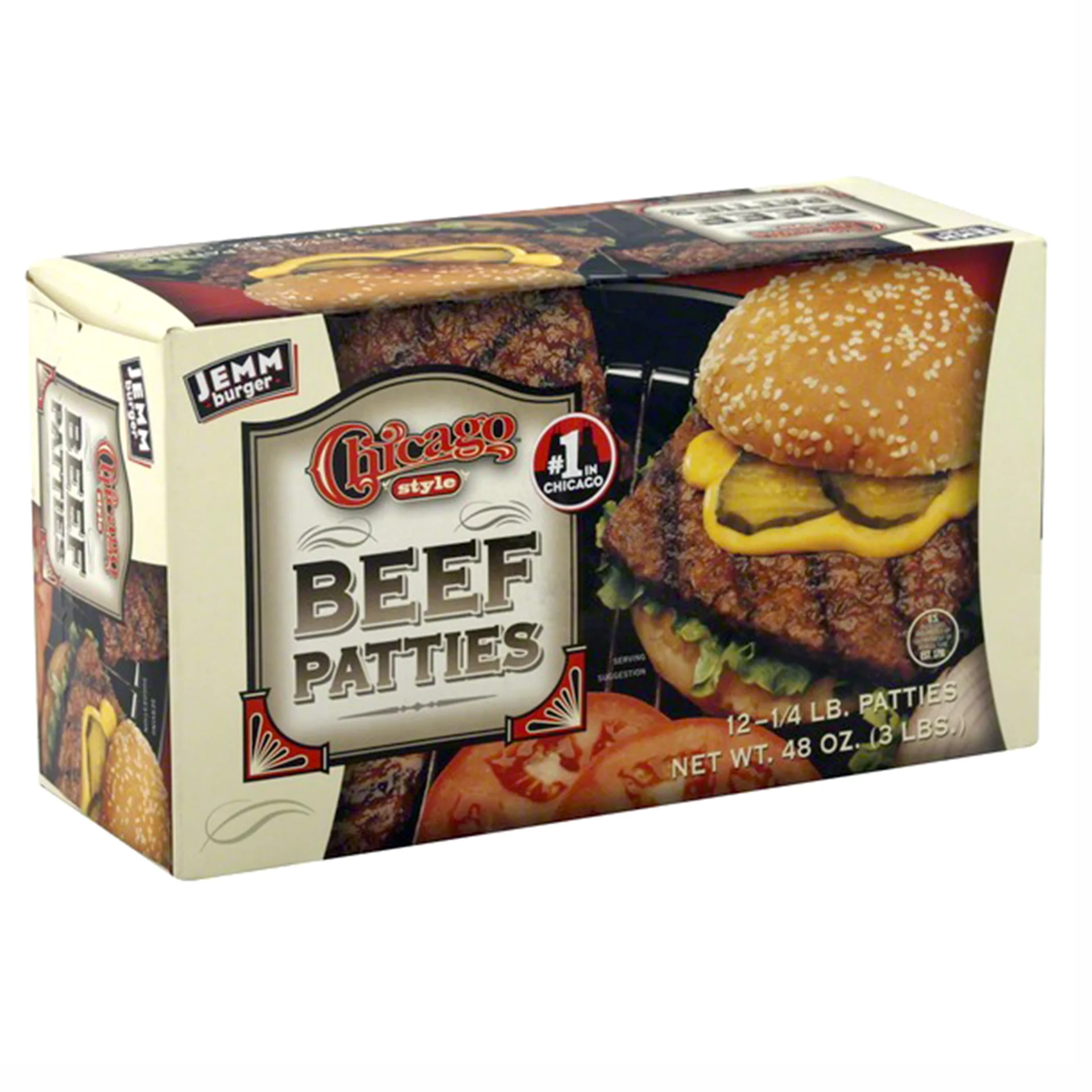 JEMM Burger Chicago Style Beef Patties (12 Quarter-Pound)